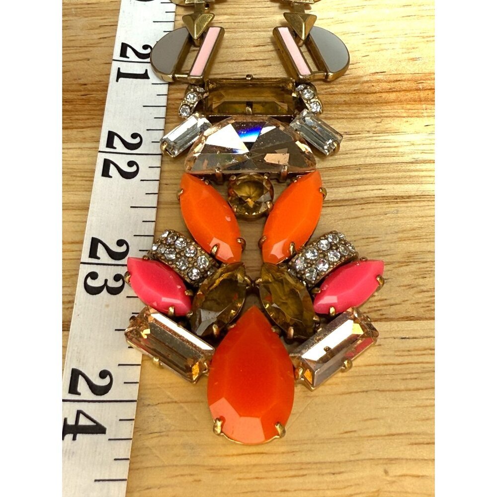 Stella & Dot Statement Necklace With Gold Chain & Orange Pink Gemstone Accents